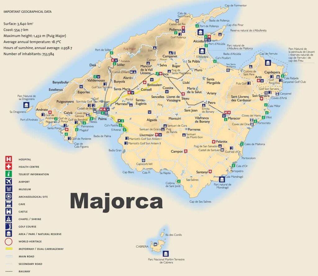 Mapa hoteli na Majorce, Hiszpania