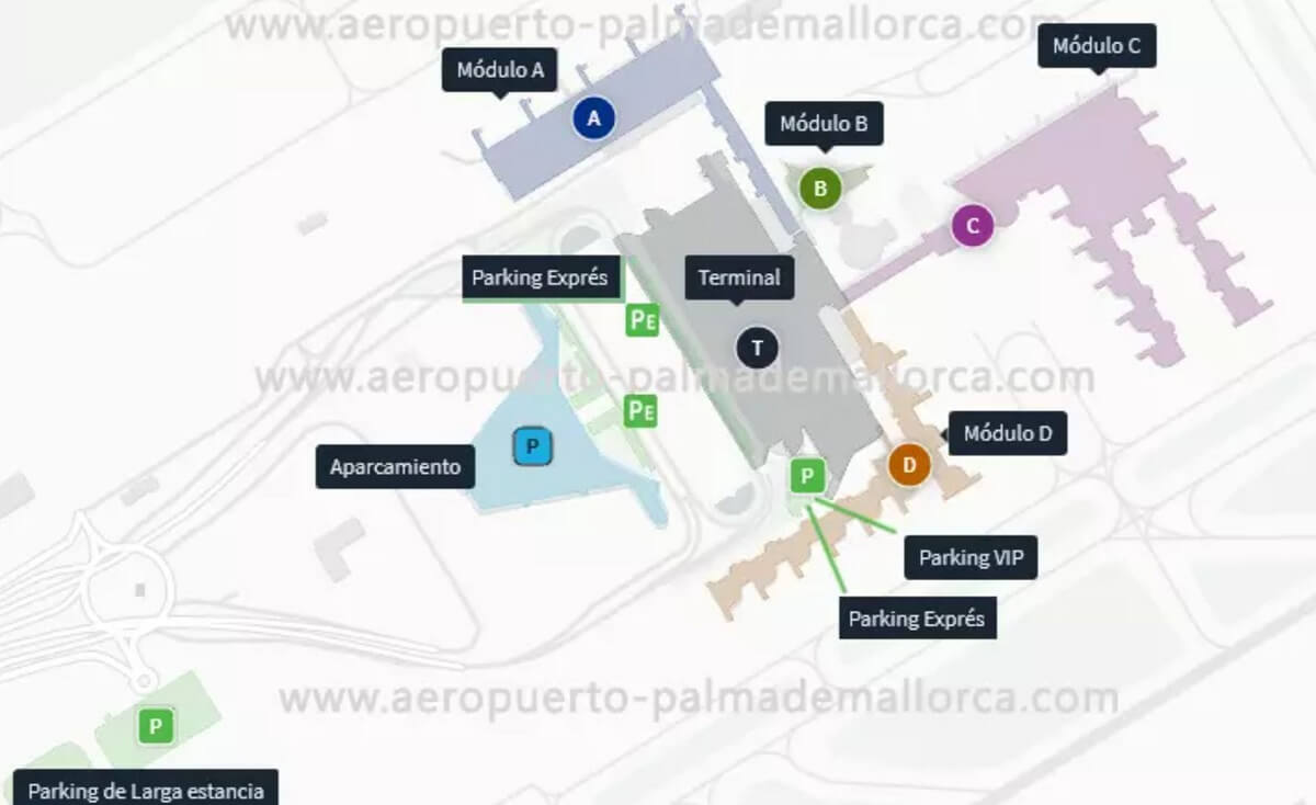 Mapa parkingów na lotnisku Palma de Mallorca