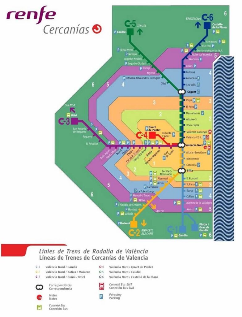 Mapa pociągów elektrycznych z Walencji
