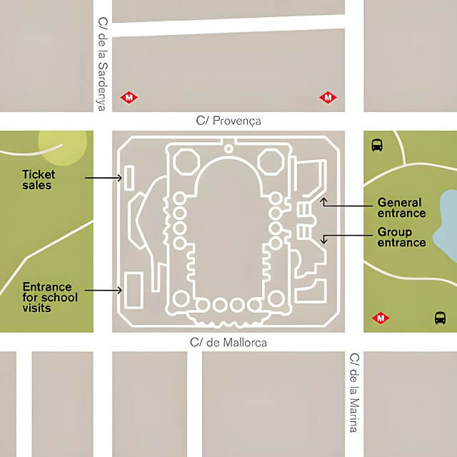 Wejścia do Sagrada Familia na mapie